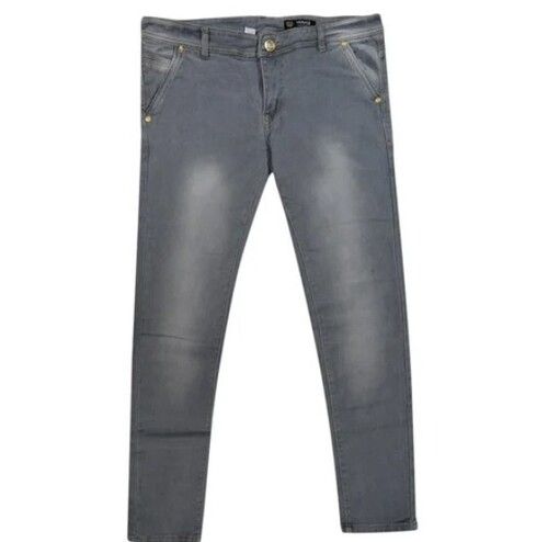 Grey Color Stretchable Slim Fit Denim Faded Jeans