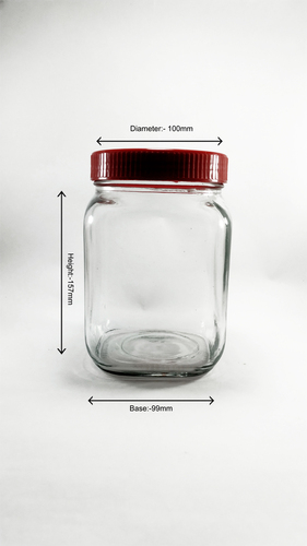 1 kg Square Glass Jar - Glass Material, 1kg Capacity, Transparent Color, Secure Lid - Versatile Usage, Airtight Seal, Ideal for Pantry Organization