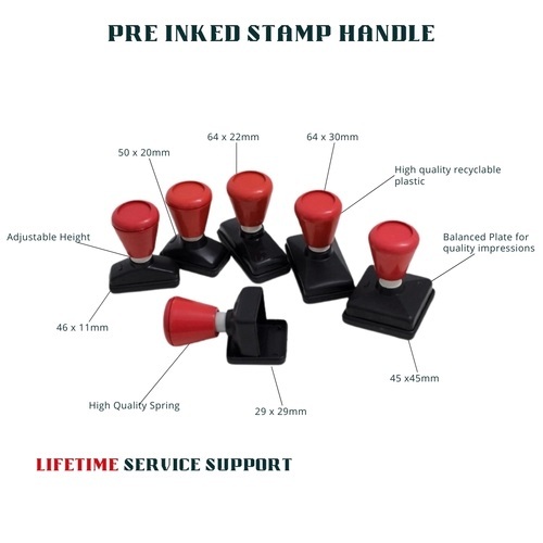 Pre-inked Stamp Handle - Plastic, 50mm x 20mm , Red and Black Color, Light Weight, Crisp Impression, Self-Linking Stamping Use