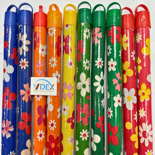 Flower PVC coated Eucalyptus wooden mop handle