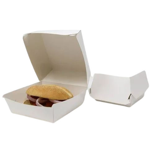 White Plain Paper Burger Box For Packing