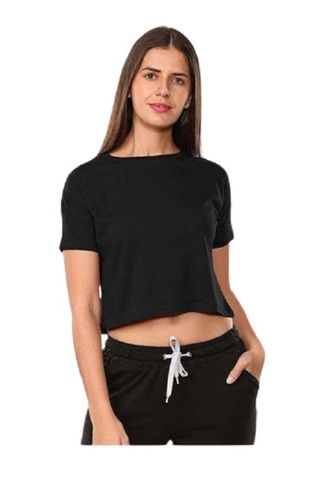 Girls Cotton Half Sleeve Plain Crop Top T Shirts