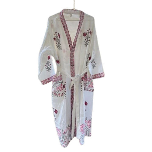 Women Blue Leaf Soft Bathrobe