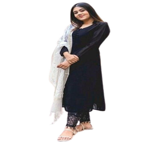 Cotton Ladies Embroidered Black Kurti, Occasion Party Wear