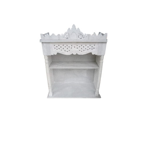 Marble Home Temple - Handcrafted Carved Design, Compact White Marble Structure with Idols Space and Easy Maintenance