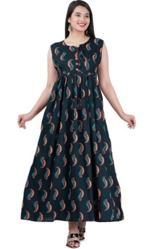 Black Rayon Printed Ladies Kurti