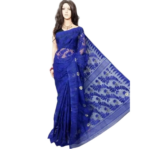 Blue Color Dhakai Jamdani Saree - Various Sizes, Printed Pattern | Smooth Texture, Wear Resistant, Stylish Comfort