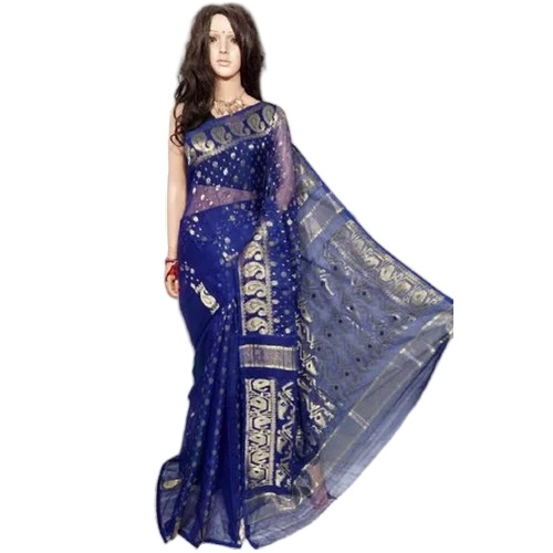 Blue Cotton Silk Jori Jamdani Saree - Cotton Silk Fabric, Available in Various Sizes, Printed Pattern | Wrinkle Free, No Color Fade, Perfect for Gifting