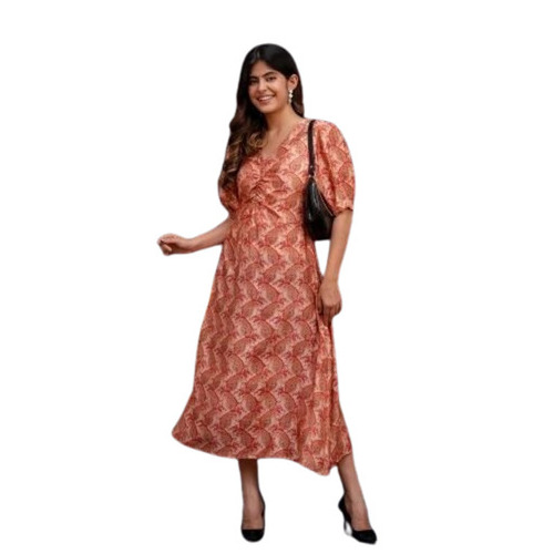Muslin Women Dress - Silk Fabric, Available in M, L, S, XL Sizes, Multicolor Printed Design | Lightweight, Breathable, Quick-Dry, Half Sleeve, Perfect for Casual Summer Wear