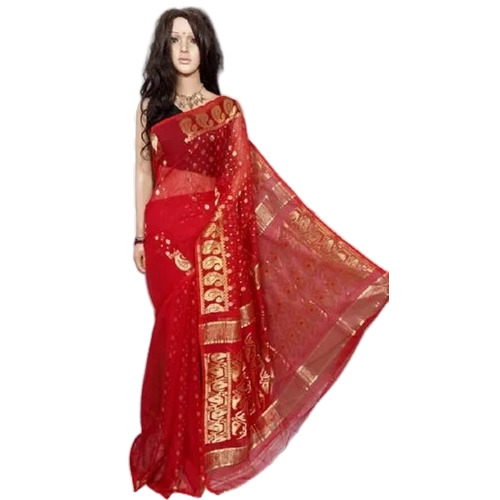 Red Cotton Silk Jori Jamdani Saree - Soft Touch Fabric Various Sizes Available | Wear Resistant No Color Fade Eye-Catching Designs Party Wear
