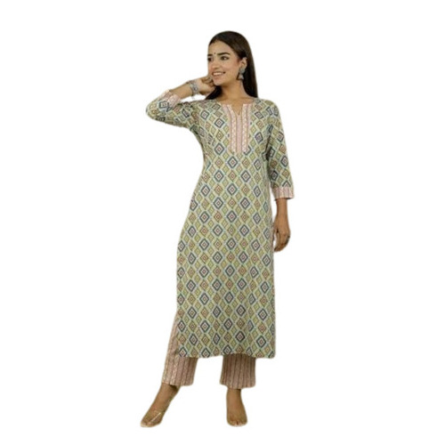 Abstract Printed Cotton Kurta Pant Set - Light Weight, Breathable and Quick Dry | Attractive Multicolor Design, 3-4th Sleeve Style for Modern Ladies in Summer