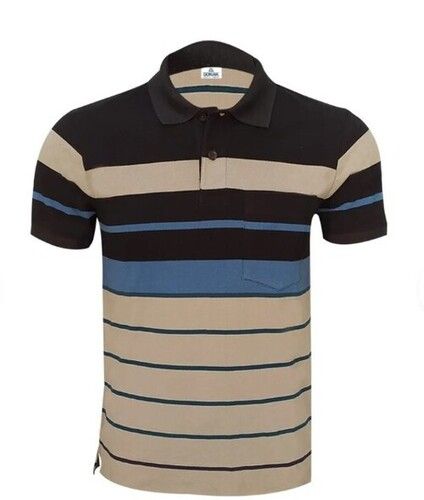 Multi Color Pure Cotton Striped Men Collar T Shirt