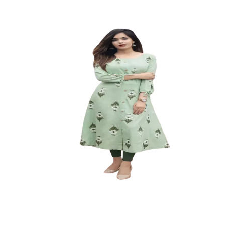 Ladies Knee Length 3/4th Sleeves Printed Rayon Kurtis