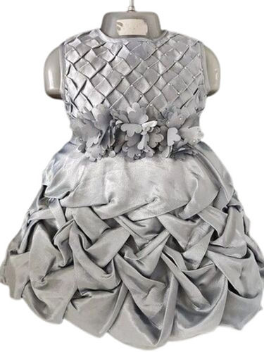 Grey Color Round Neck Sleevless Designer Kids Frock