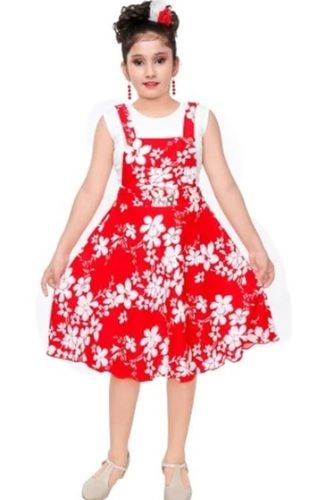 Girls Red Printed Frock
