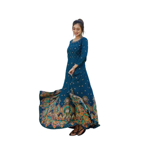 Long Anarkali Gowns - Rayon Fabric, All Sizes Available, Multicolor, 3/4th Sleeve Style | Light Weight, Breathable, Embroidered Design, Suitable for Party Wear