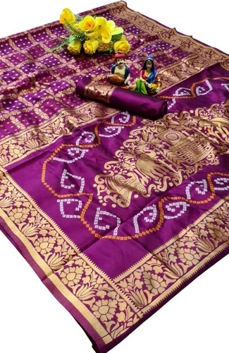 Bandhani Lichi Silk Saree - Color: Purple
