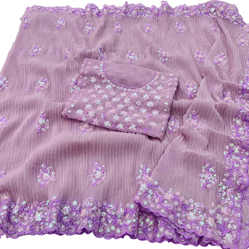 Embroidered Saree - Eri Silk, 6.3 Meters with Unstitched Blouse Piece | Purple, Breathable, Quick Dry, Fade Resistant, Modern Style for Party Wear