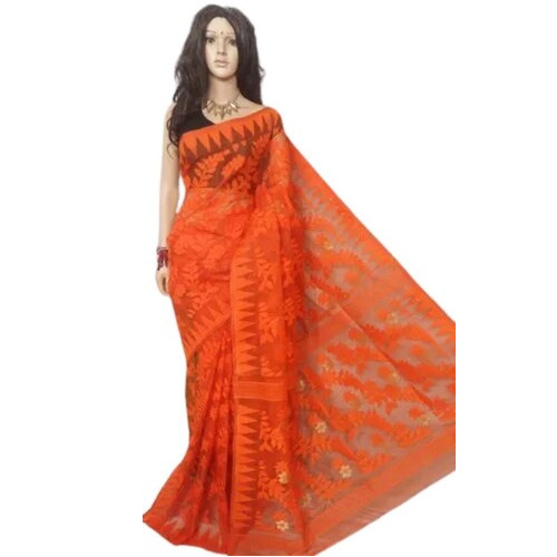 Orange Cotton Silk Dhakai Jamdani Handloom Saree - Color: Comes In Various Colors