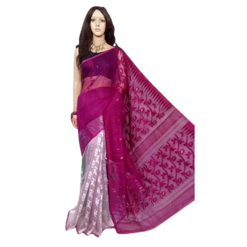 Pink Cotton Silk Soft Dhakai Jamdani Handloom Saree - Color: Comes In Various Colors