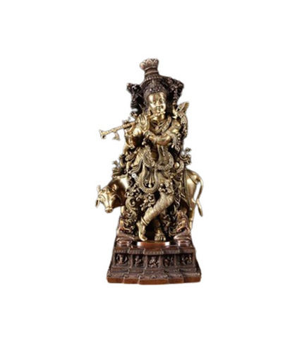 Table Mounted Light Weighted Portable Crack Resistant Brass Religious Hindu God Krishna Statue