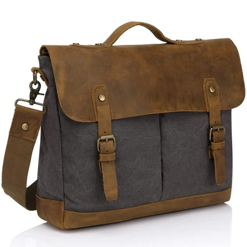 Canvas Leather Laptop Bag - Color: Blue