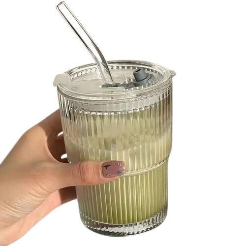 Glass Water Tumbler with Straw and Lid Sealed Carry On Thick Wall Iced Coffee Cup Glass Cup for Water, Iced Tea Fruit Juice