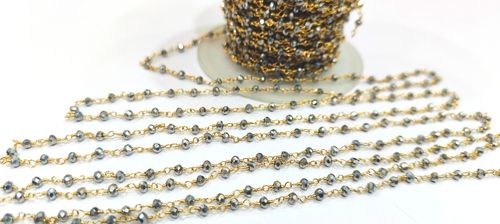 Silver Pyrite 3mm Hydro Quartz Rondelle Faceted Beaded Rosary Aati