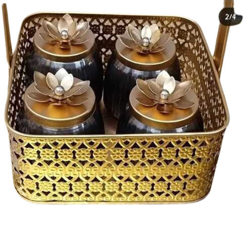 Iron Metal Copper Gold Jar Set With Basket