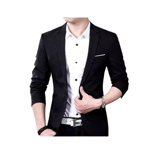 Mens Plain Cotton Long Sleeve Notched Lapel Slim Fit Casual Wear Blazer