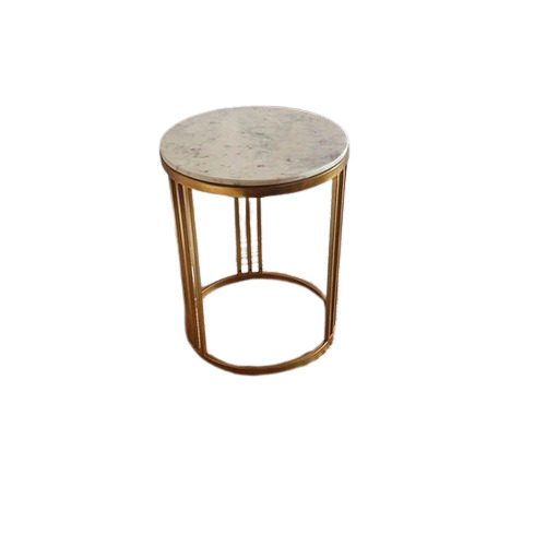 Marble Top Side Table - Color: Golden And White
