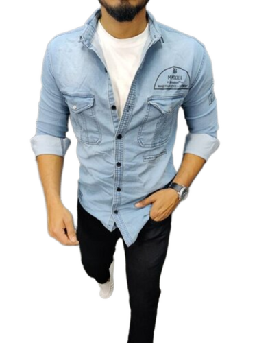 Mens Denim Shirt - Collar Style: Button Down