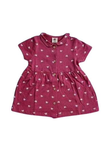 Red Color Printed Pattern Short Sleeves Baby Girls Frock