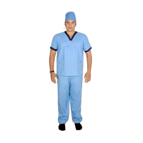 Breathable Regular Fit Short Sleeve V Neck Blue Unisex Scrub Set For ...