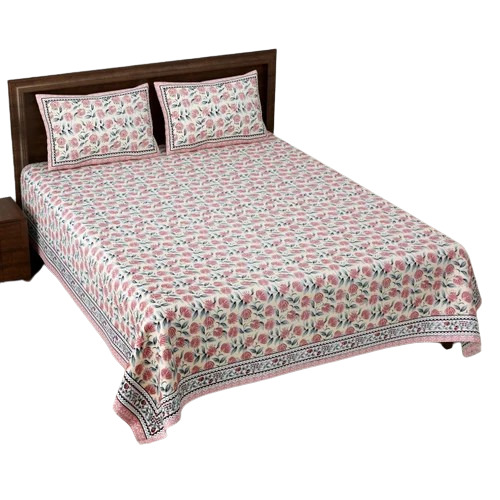 Jaipuri Cotton Floral Print King Size Bedsheet Set - 100% Cotton, Multicolor Print, Washable, Home & Hotel Use