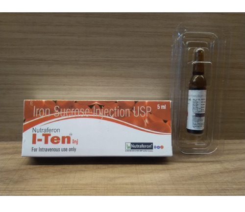 Nutraferon I Ten Iron Sucrose Injection Usp 5 Ml - 100mg Elemental Iron, Promotes Red Blood Cell Production, Supports Anemia Treatment, 1 Bottle Per Box