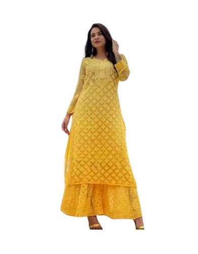 Casual Wear Regular Fit 3/4th Sleeves Readymade Embroidered Ladies Sharara Suit