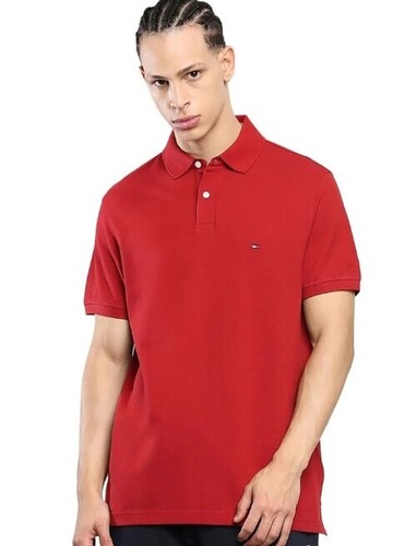 Polo Men T-Shirt - 220 GSM Cotton XL Size Red Color | Casual Wear Short Sleeves Plain Pattern Buckle Closure