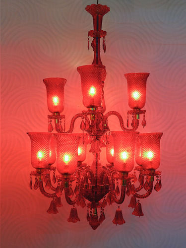 Classic 12 Light Red Moulded Glass Italian Chandelier