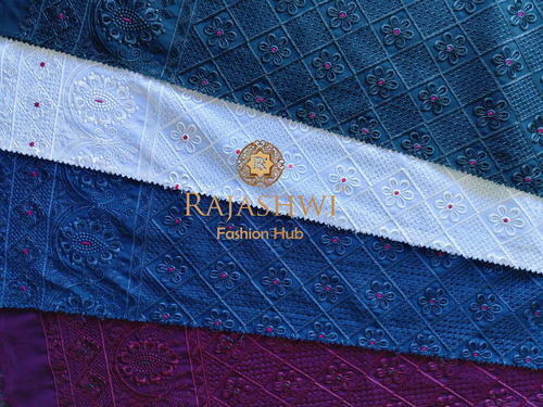 Georgette Embroidery Fabric - 48 Inches Wide, Available in Multiple Colors | Lightweight, Soft, Tear-Resistant, Intricate Dobby Embroidery