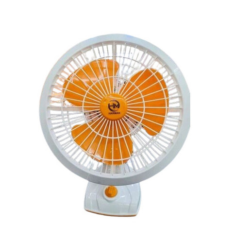 Table Fan - Plastic Material, Standard Size, White And Orange Color | Anti Dust Technology, High Air Delivery, Energy Efficient, Easy To Install