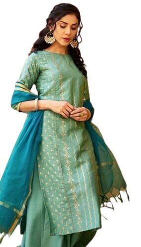 Ladies Designer Kurti Set With Dupatta - Silk Material, Custom Size | Anti-Wrinkle, Breathable, Fade Resistant, Soft Fabric, Captivating Design