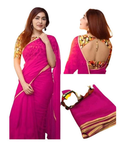 Pink Saree - Fabric Type: Cotton Silk