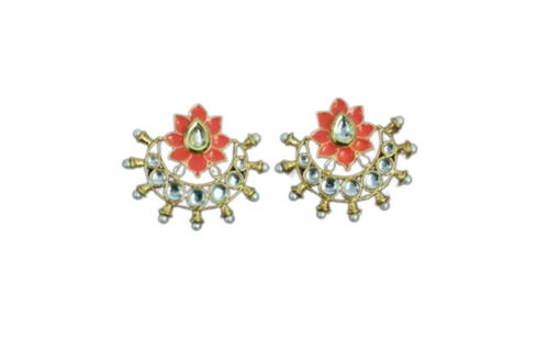 Kundan Lotus Enamel Stud Earrings