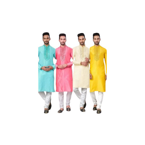 Mens Premium Ethnic Wear Heavy Silk Kurtas With Neck Embroidered Work