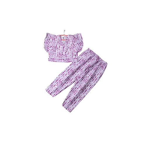 Girls Sleeveless Western Cotton Puple Tie Die Cord Dress Set For 5-8 Years Age