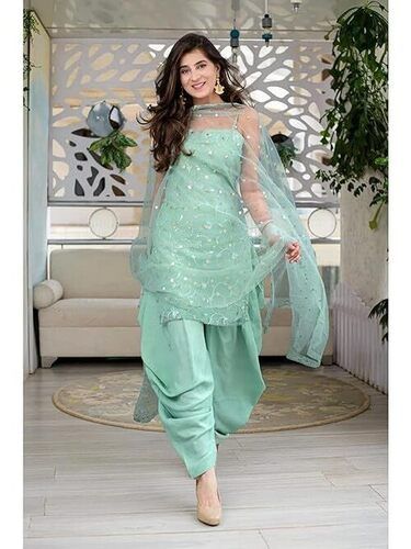 Women's Net Punjabi Suit Semi Stitched Salwar Suit Patiyala Suit