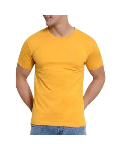 Half Sleeves T-Shirt - Regular Fit, Fade and Wrinkle Resistant, Plain Yellow Color, Short Sleeve O-Neck Design for Casual Wear