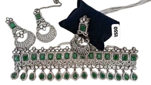 Designer Stone Work Necklace Set With Earrings and Maang Tikka