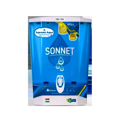 Supreme Sonnet Blue Water Purifier - Food Grade ABS Plastic, 430x260x520 MM, 15 LPH Purification Capacity, RO+UV+Mineral+TDS , Wall Mounted/Counter Top Installation, 11W UV Lamp, 24V DC Booster Pump, Tested for TDS up to 2500 ppm